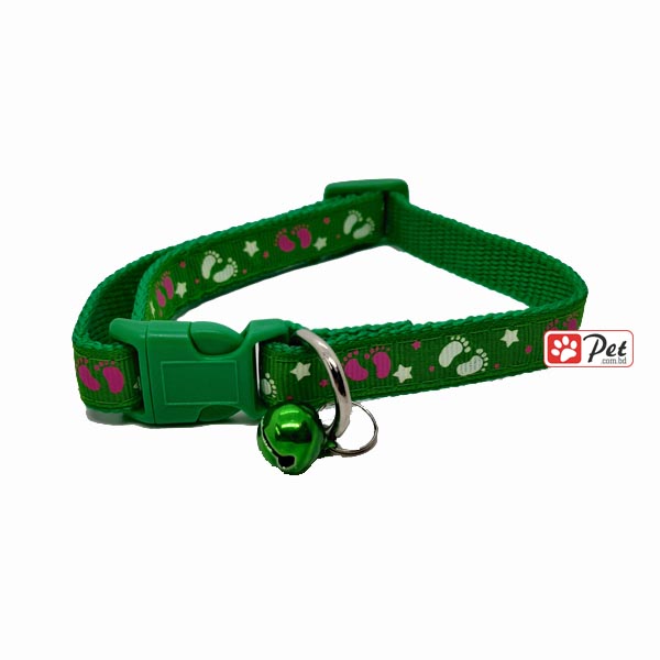 Adjustable Collar with Pendant Bell for Cat & Puppy - Footprint (Green)